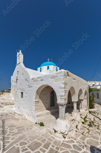 White church in Parakia, Paros island, Cyclades, Greece photo