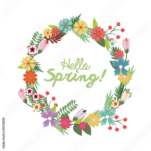 spring floral wreath poster with hand lettering design vector illustration