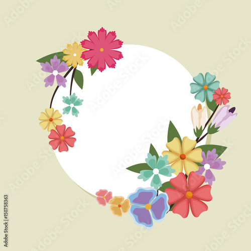 beautiful round spring flower frame. banner with natural border. vector illustration