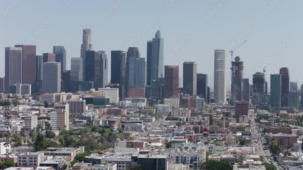 Los Angeles Aerial Skyline Cityscape Sightseeing View. Office Towers Crowded Downtown LA Aerials Panoramic View. Pan and Tilt. 4K Los Angeles Aerial Skyline Cityscape Sightseeing View. Office Towers Crowded Downtown LA Aerials Panoramic View. Pan and Tilt. 4K