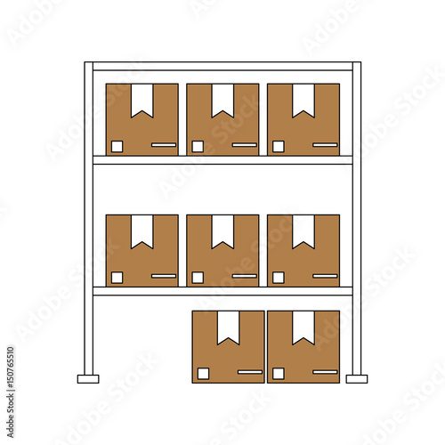 color silhouette cartoon shelf with sealed package vector illustration