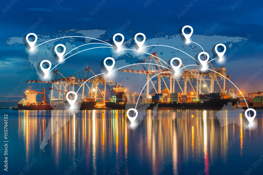Map pin flat network conection on world global logistics and ...