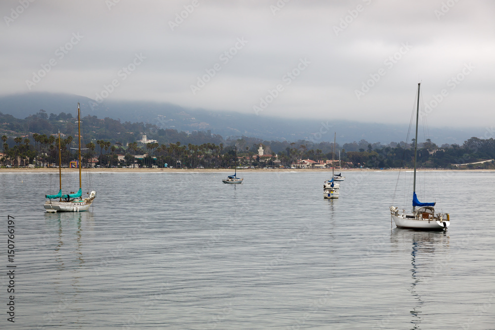 Obraz premium Yachts Anchored off Santa Barbara