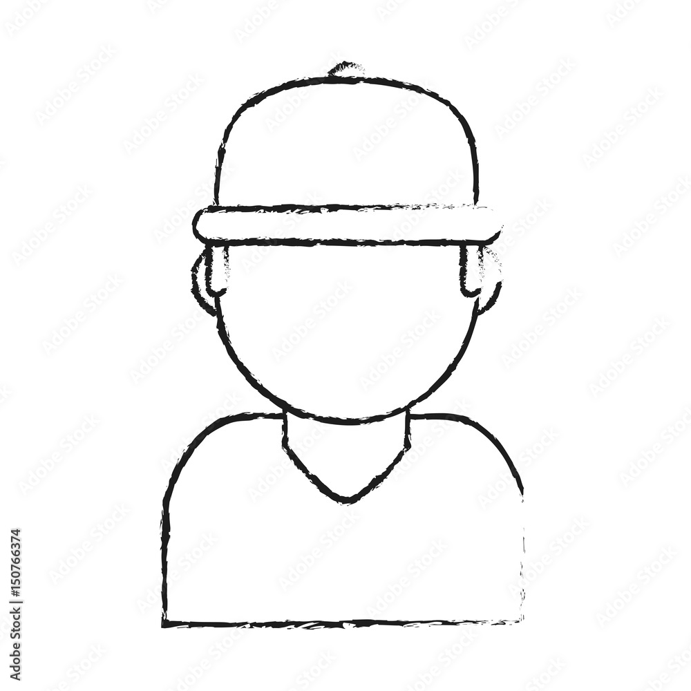 blurred silhouette cartoon half body faceless man with hat vector illustration