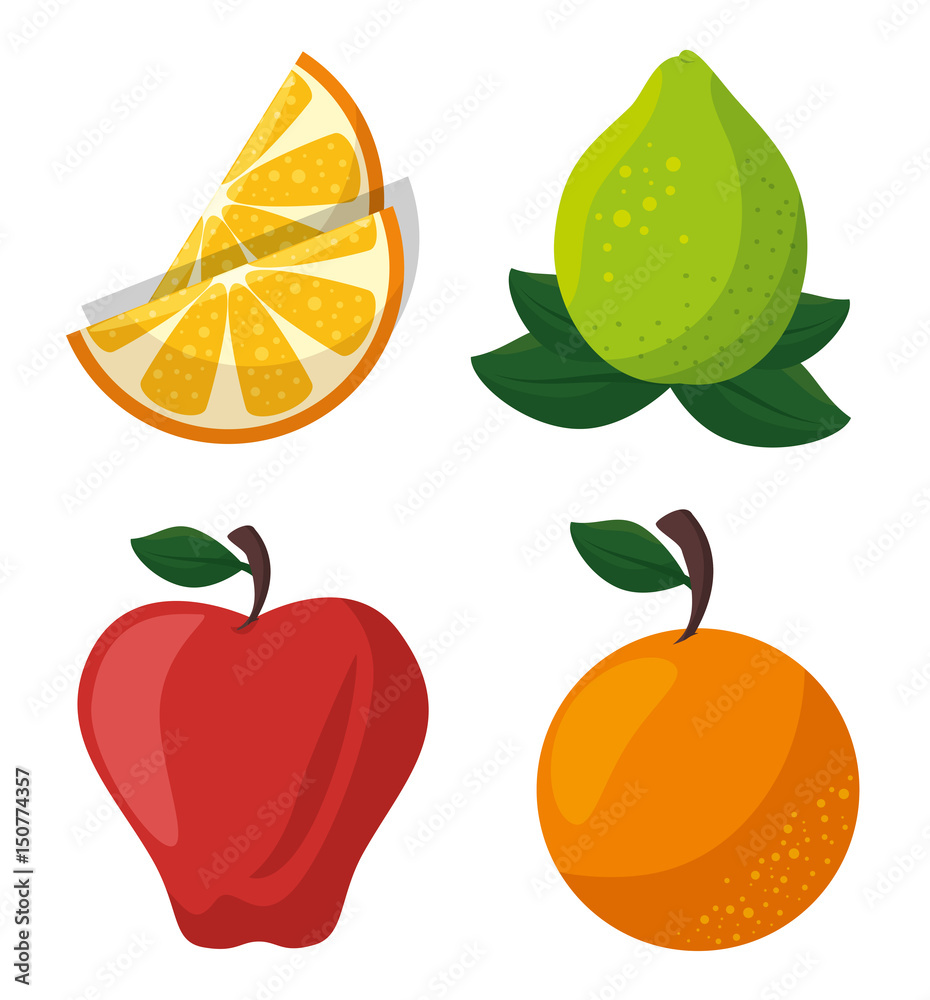 Orange, lime, apple and orange over white background. Vector illustration.