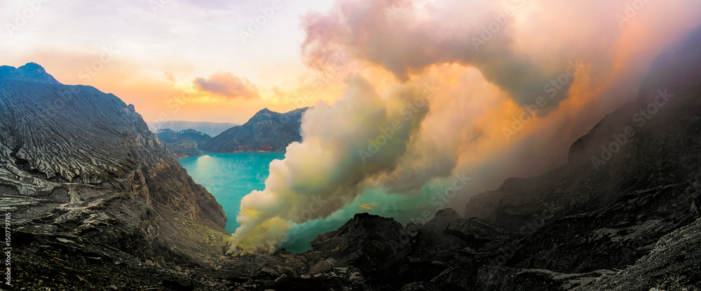 Sulfur fumes from the crater of Kawah Ijen Volcano, Indonesia.