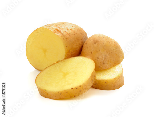 Fresh potatoe with slices isolated on white background