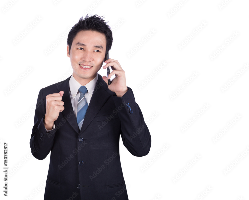 happy businessman talking on smartphone isolated on white happy businessman talking on smartphone isolated on white