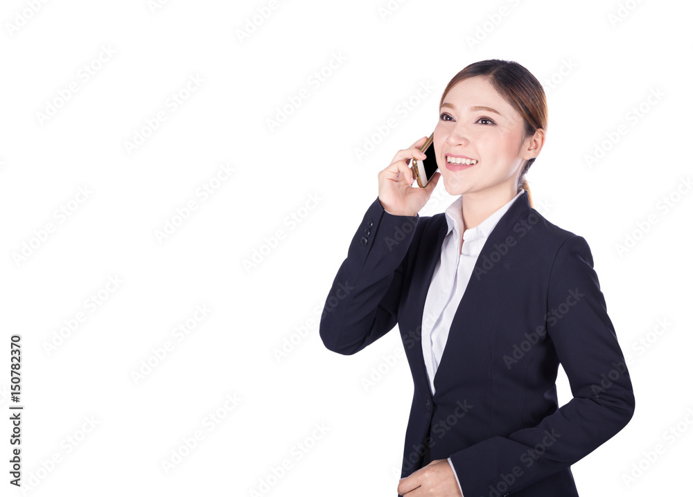 business woman talking on smartphone isolated on white business woman talking on smartphone isolated on white