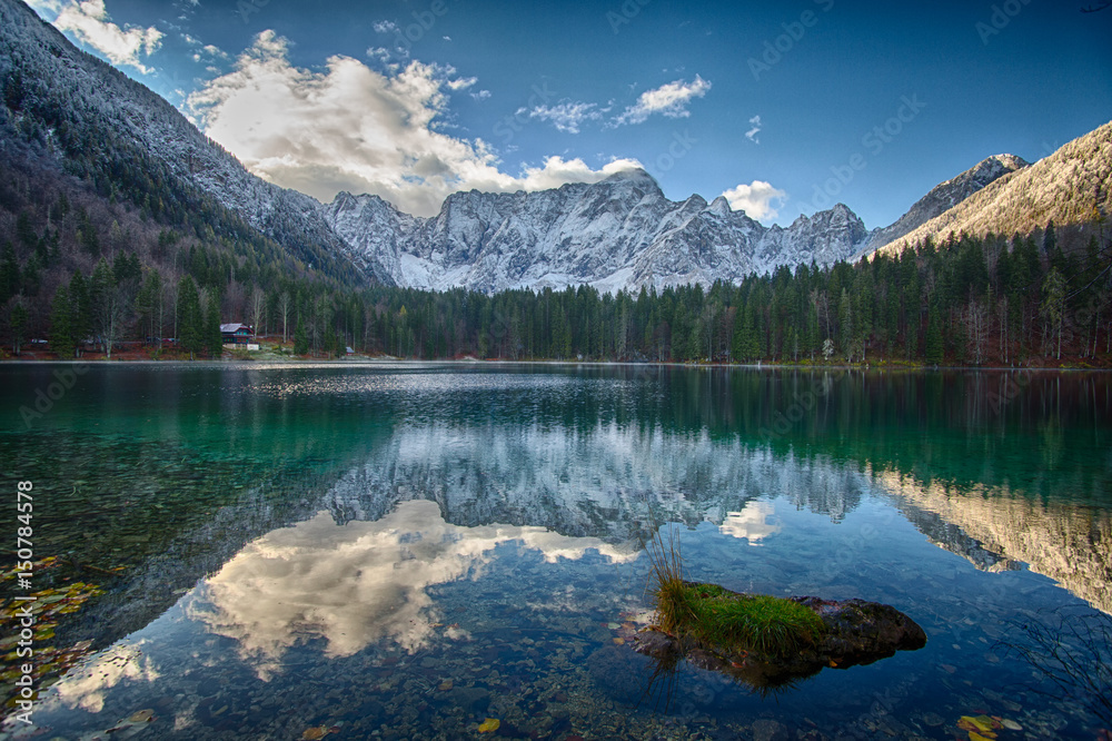 Clear calm lake in Italy in the Julian Alps