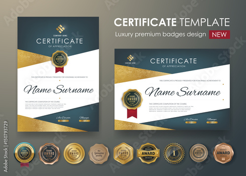certificate template with luxury pattern,diploma,Vector illustration and vector Luxury premium badges design,Set of retro vintage badges and labels.
