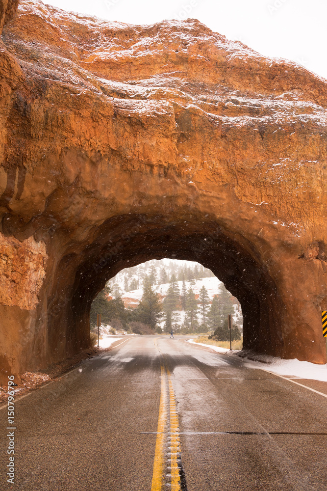 Utah Highway 12 Tunnel Through Red Canyon Winter Snow