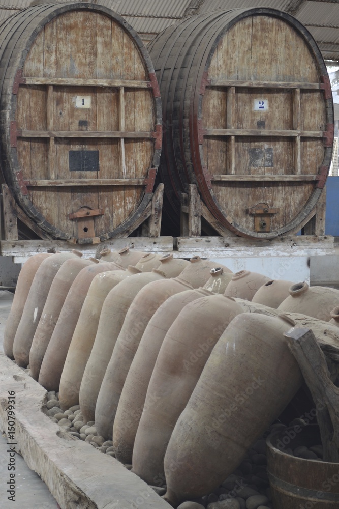 Industrial wine and pisco production, at vineyards near Ica, Peru