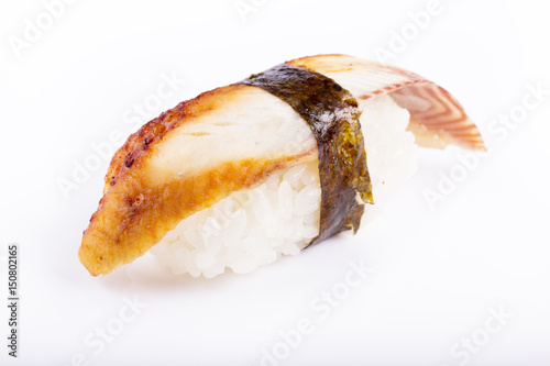 japanese Cuisine, Sushi with eel on a white background. photo