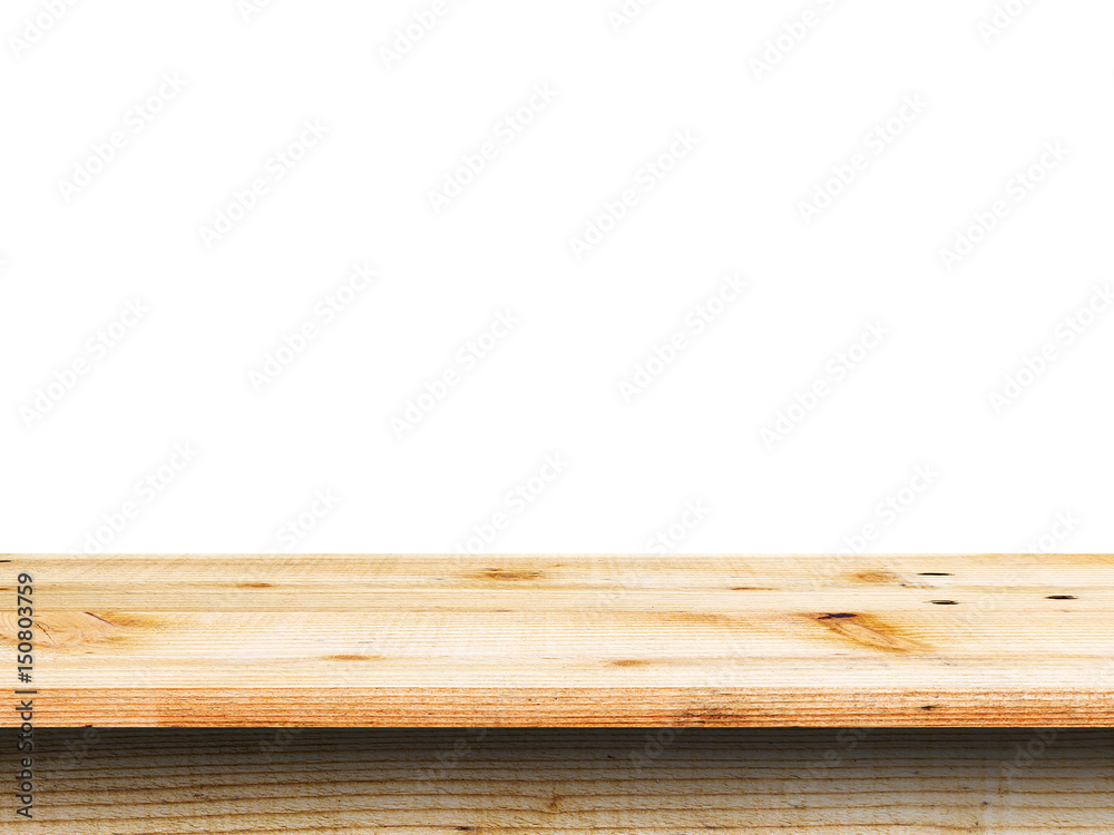 Wood Shelf Table isolated on white background, used for display or montage your products