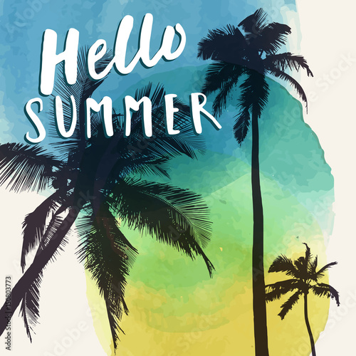 Hello Summer. Optimistic summer flyer, poster, fabric print design © babayuka