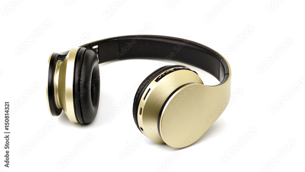 silver color head phones on isolated