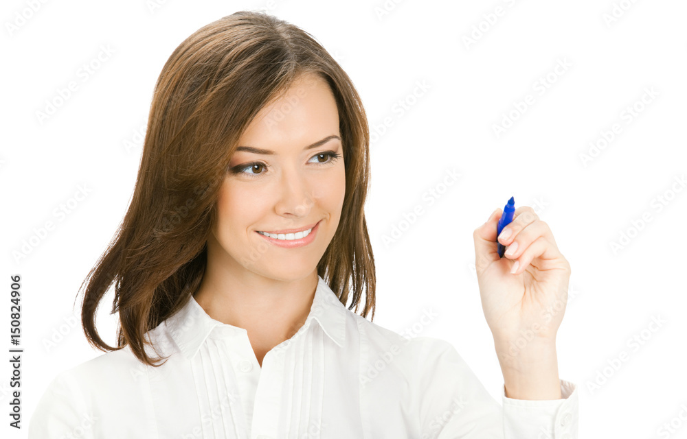 businesswoman writing or drawing on screen some text businesswoman writing or drawing on screen some text