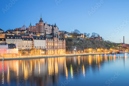 View of Stockholm city skyline at night in Sweden photo