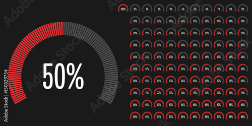Set of circular sector percentage diagrams from 0 to 100 ready-to-use for web design, user interface (UI) or infographic - indicator with red