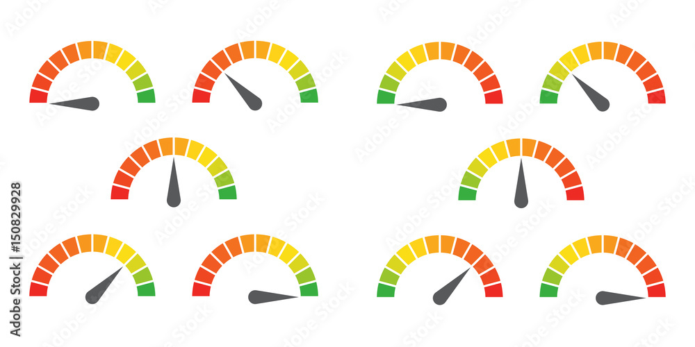 Meter signs infographic gauge element from red to green and green to red vector illustration - obrazy, fototapety, plakaty 