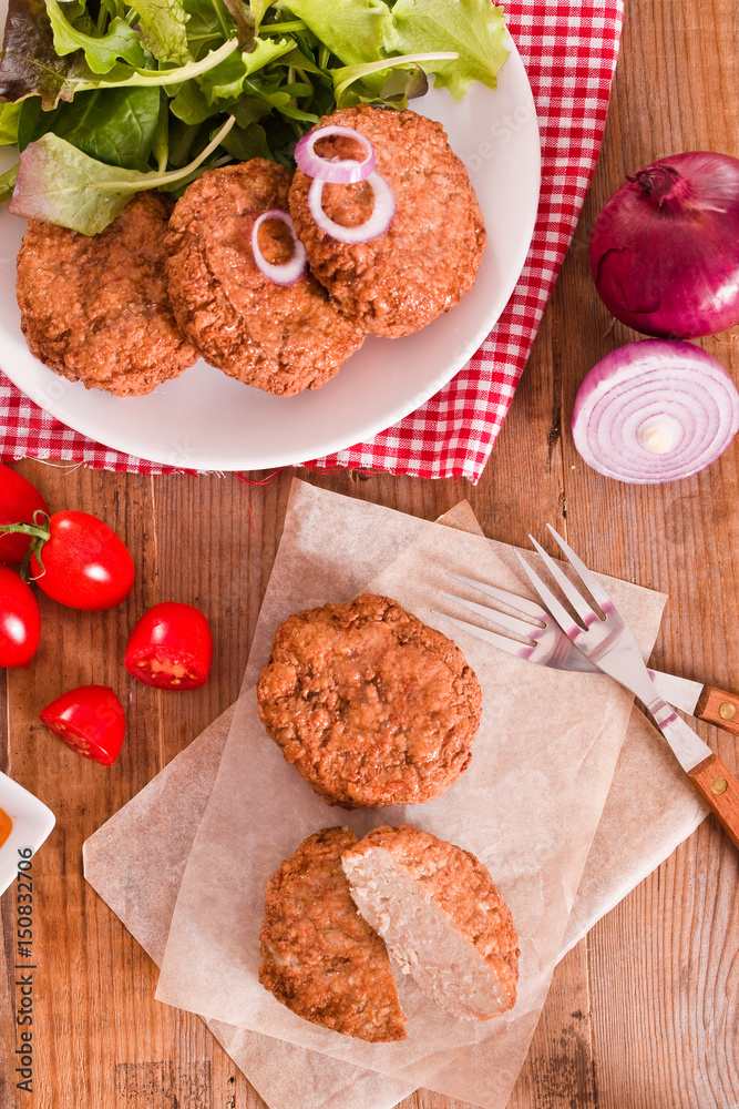 Meatballs with salad. Meatballs with salad.
