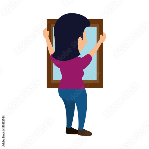Woman putting a mirrow icon vector illustration graphic design