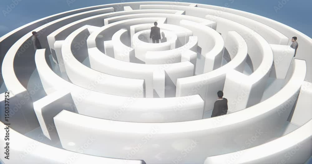 4k many businessmen standing in the maze. 4k many businessmen standing in the maze.