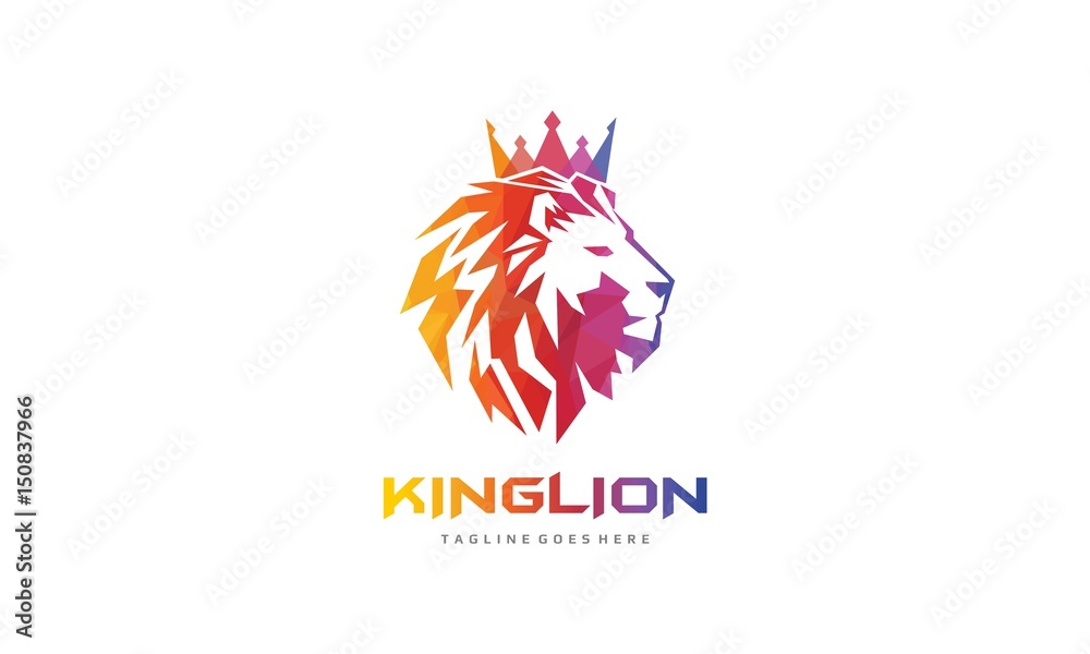 Obraz premium Kolorowe logo króla lwa - wielokątne wektor głowa lwa