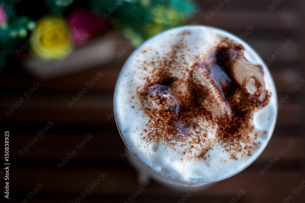 Fresh ice coffee for refreshment with dark brown wood background | Drink cafe