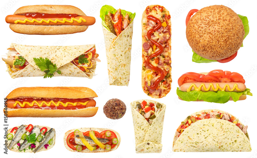 Fast Food Set Isolated on White Background Fast Food Set Isolated on White Background
