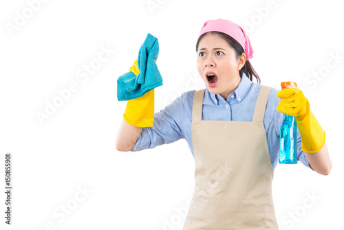 female spring cleaning woman shocked