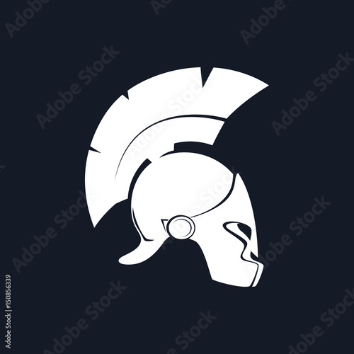 Silhouette Greek Helmet ,Antiques Roman Helmet for Head Protection Legionary with a Crest of Feathers or Horsehair with Slits for the Eyes, Black and White Vector Illustration