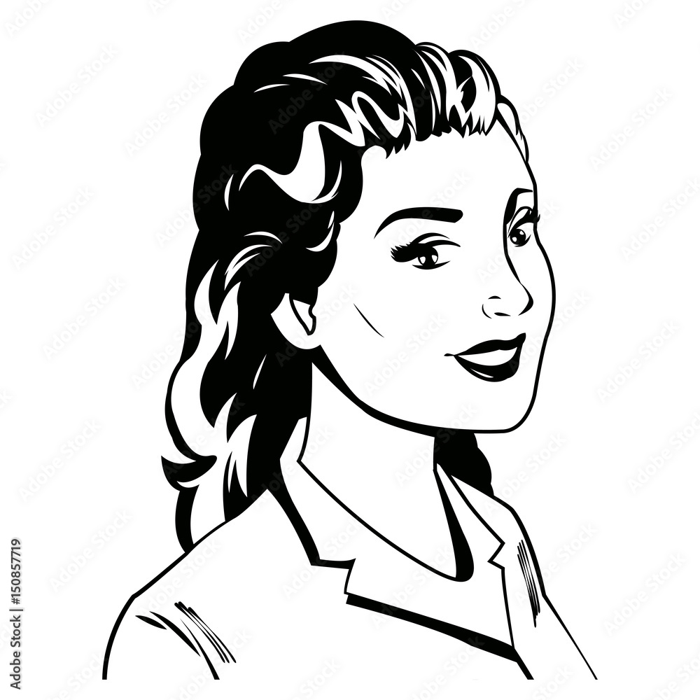 portrait woman pop art beauty happy black and vector illustration portrait woman pop art beauty happy black and vector illustration