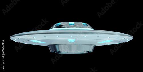 Fototapeta Naklejka Na Ścianę i Meble -  Vintage UFO isolated on black background 3D rendering