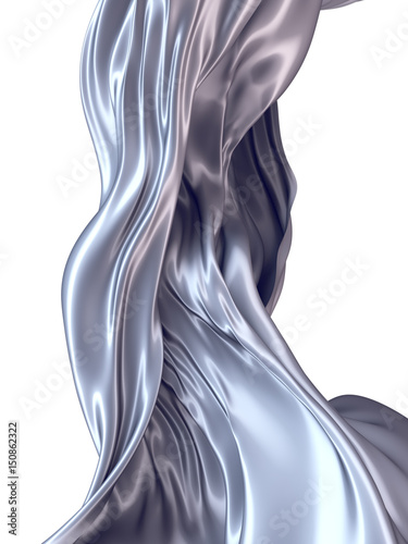 Abstract 3d rendering flowing silver cloth