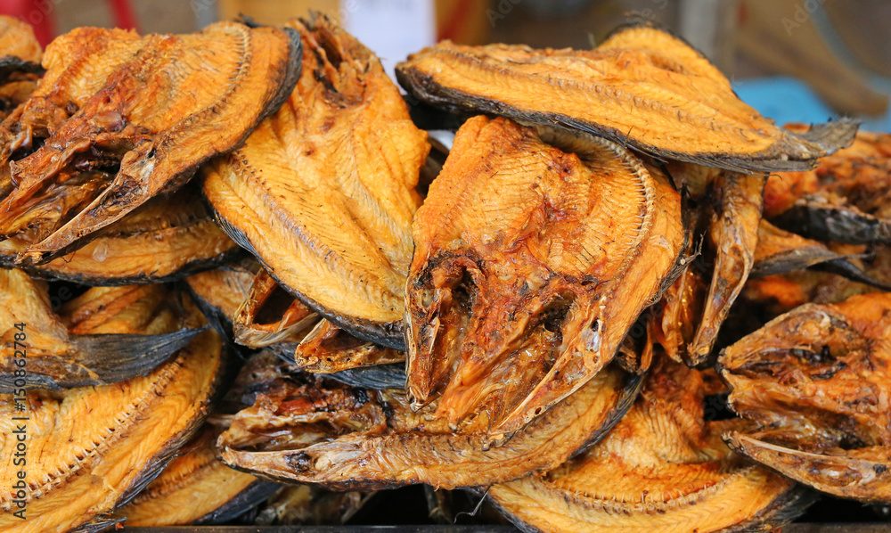 Natural Drying of salted fish, Preserve dry fish, Brown Grilled fish.