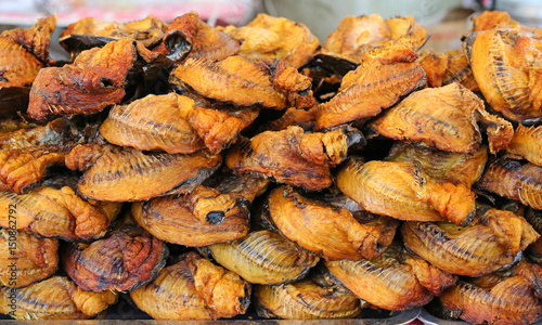 Natural Drying of salted fish, Preserve dry fish, Brown Grilled fish.