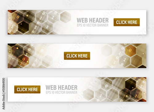Web headers or banners with abstract vector hexagonal pattern.