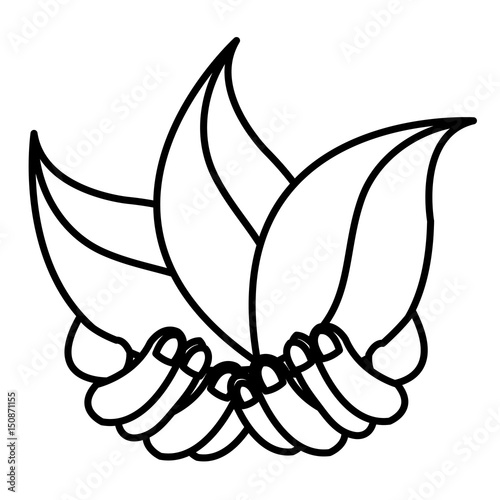 hands human with leafs plant decorative icon vector illustration design