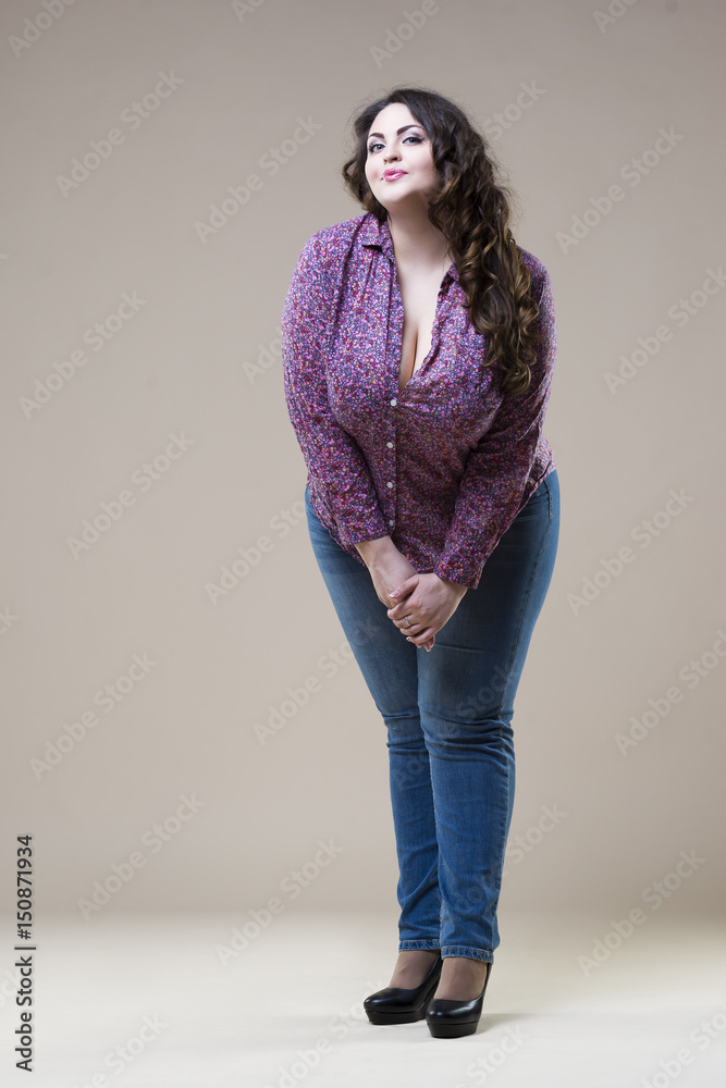 Plus size fashion model in casual clothes, fat woman on studio background,  overweight female body Stock 写真 | Adobe Stock