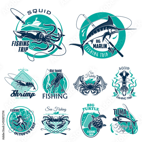 Vector fish symbols for fishing trip icons