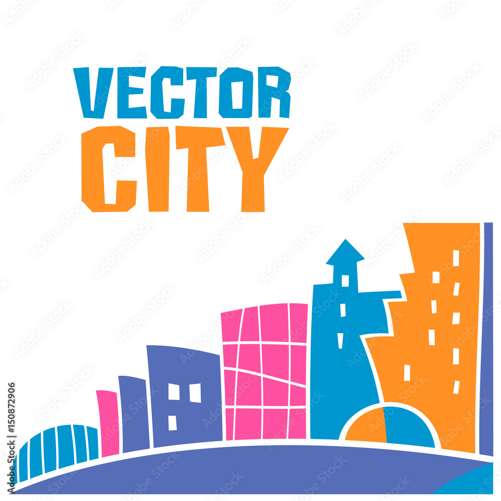 Simple fantastic house, Vector city lettering. Use it for Exterior construction designs including city buildings. Beautiful modern cottage and colorful cityscape. Isolated on a white background