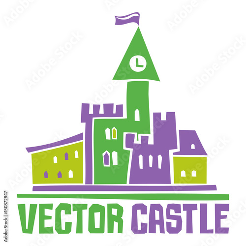 Simple fantastic Tower, Vector castle. Use it for Exterior construction design: city buildings, tourist signs. Beautiful old town cottage and colorful cityscape. Isolated on a white background