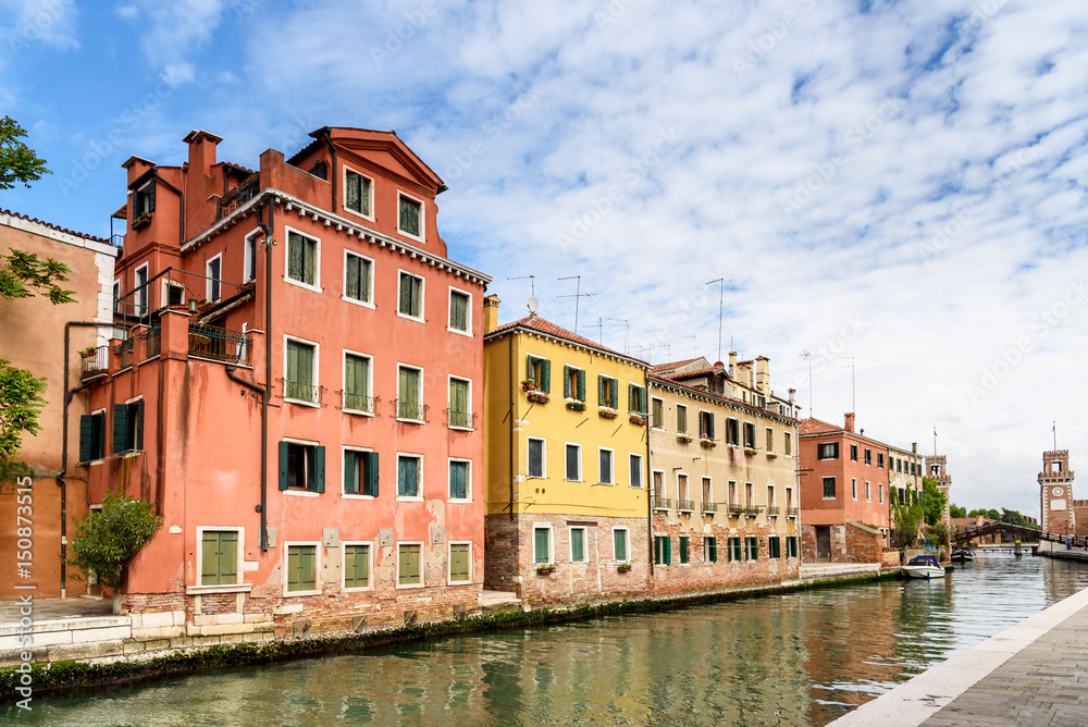 colorful houses on the canal in Venice, italy