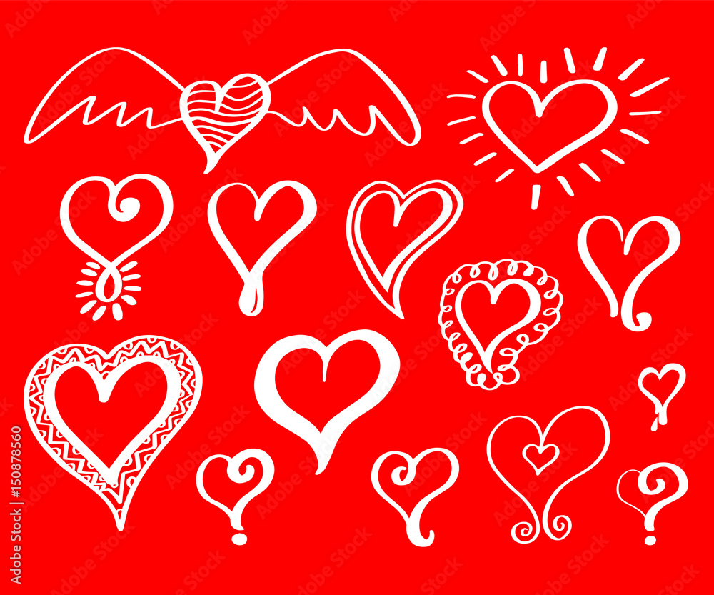 Set of doodle hearts. Set of doodle hearts.