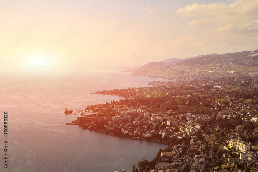 Φωτογραφία Beautiful view Montreux city on a sunny summer day, Canton of Vaud, Switzerland