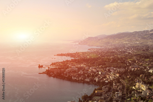 Fotografiet Beautiful view Montreux city on a sunny summer day, Canton of Vaud, Switzerland