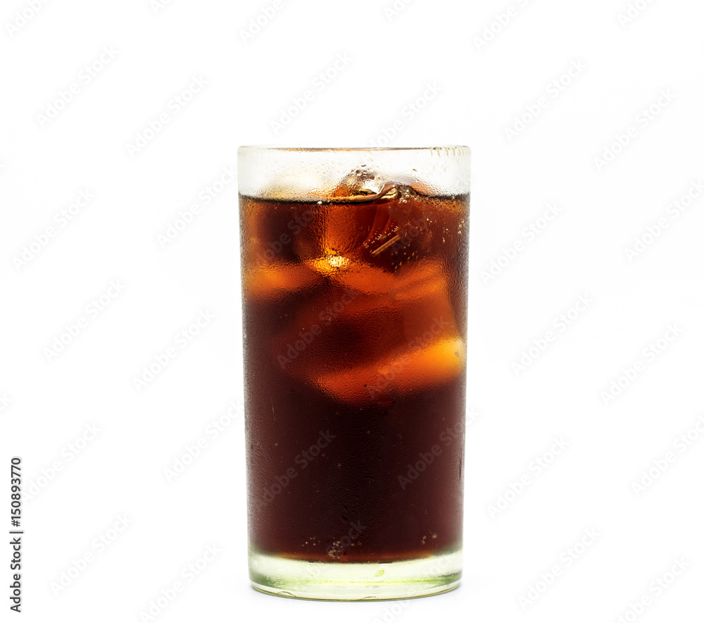 Fresh cola in glass on white background. Fresh cola in glass on white background.
