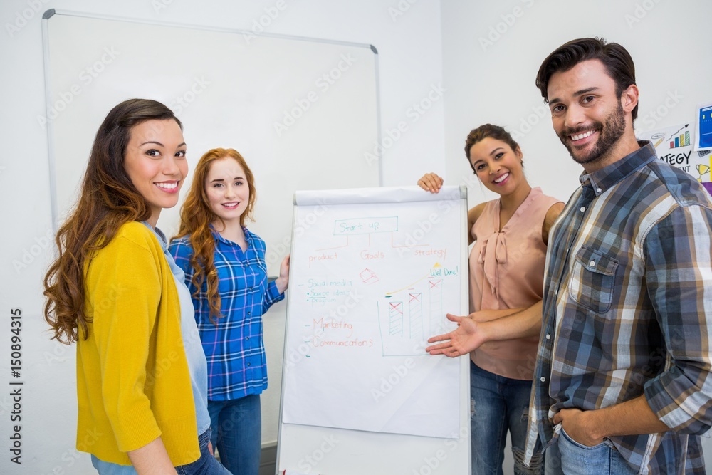 executives discussing over flip chart board executives discussing over flip chart board